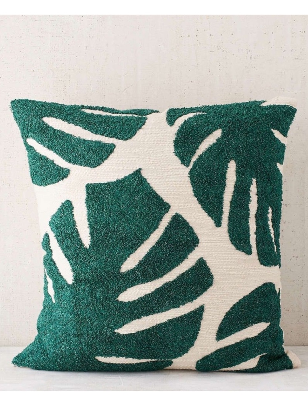 Pair of Urban Outfitters Crewel Palms Monstera Leaf Embroidered Pillows